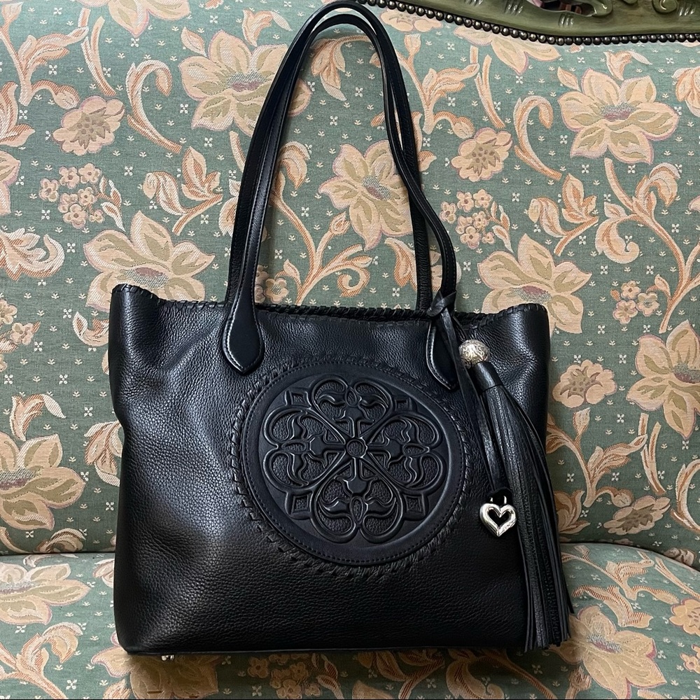Brighton Gabriella Medallion Black Leather Tote/Shoulder Bag